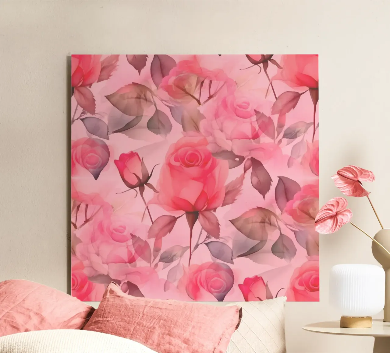 Zarte Rosen Rosa und Grün Alu-Dibond von SilverPegasus