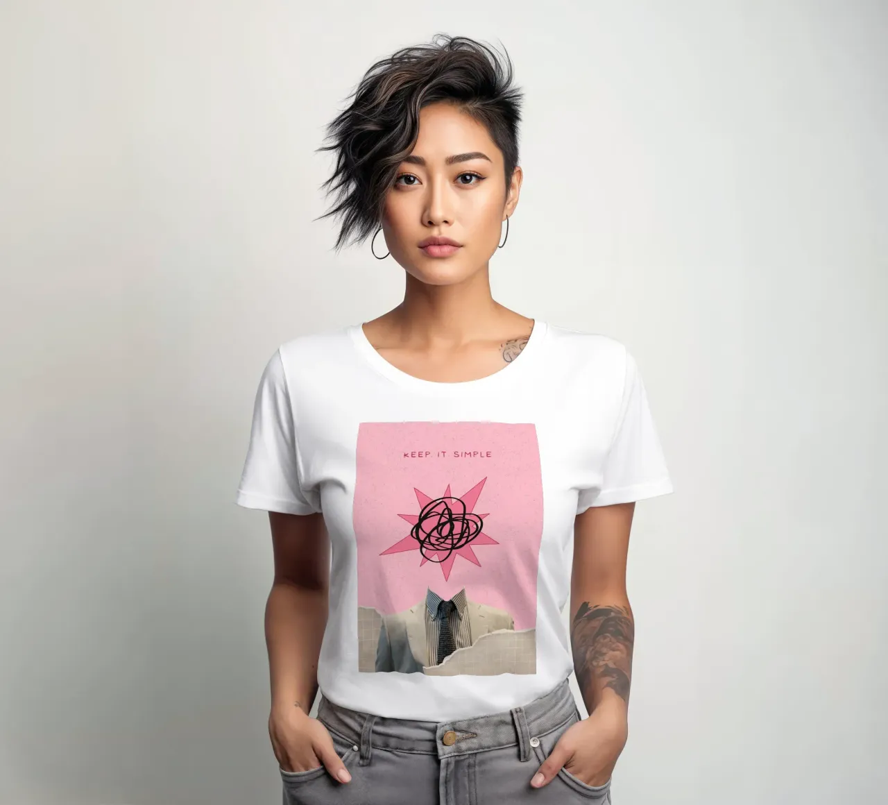 Surrealistische kunstdruk "Keep It Simple" - Business & Chaos dames t-shirt getailleerd van ClubArt
