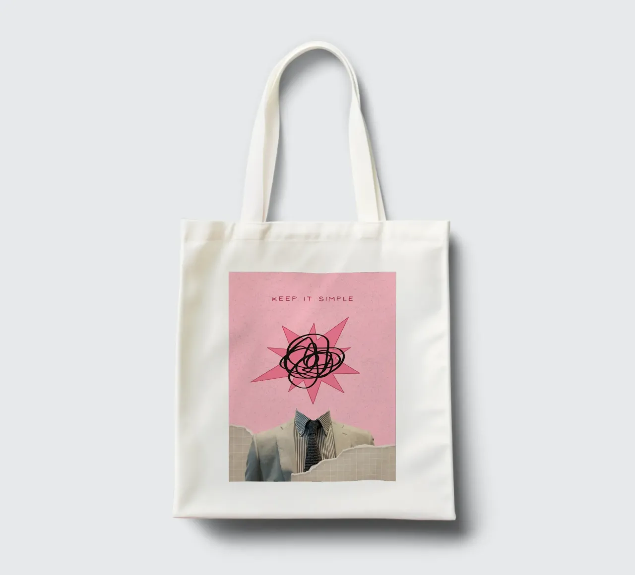 "Keep It Simple" Surrealer Kunstdruck - Business & Chaos Jutebeutel von ClubArt
