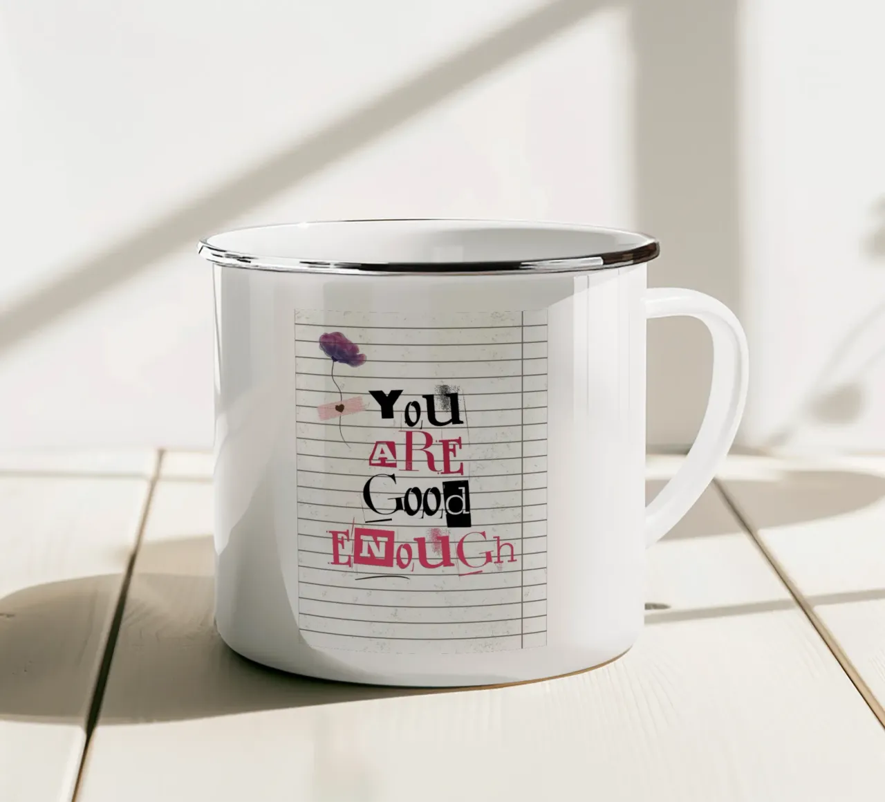 "You Are Good Enough" Affirmation Art - Empowering & Texture enamel mug by ClubArt