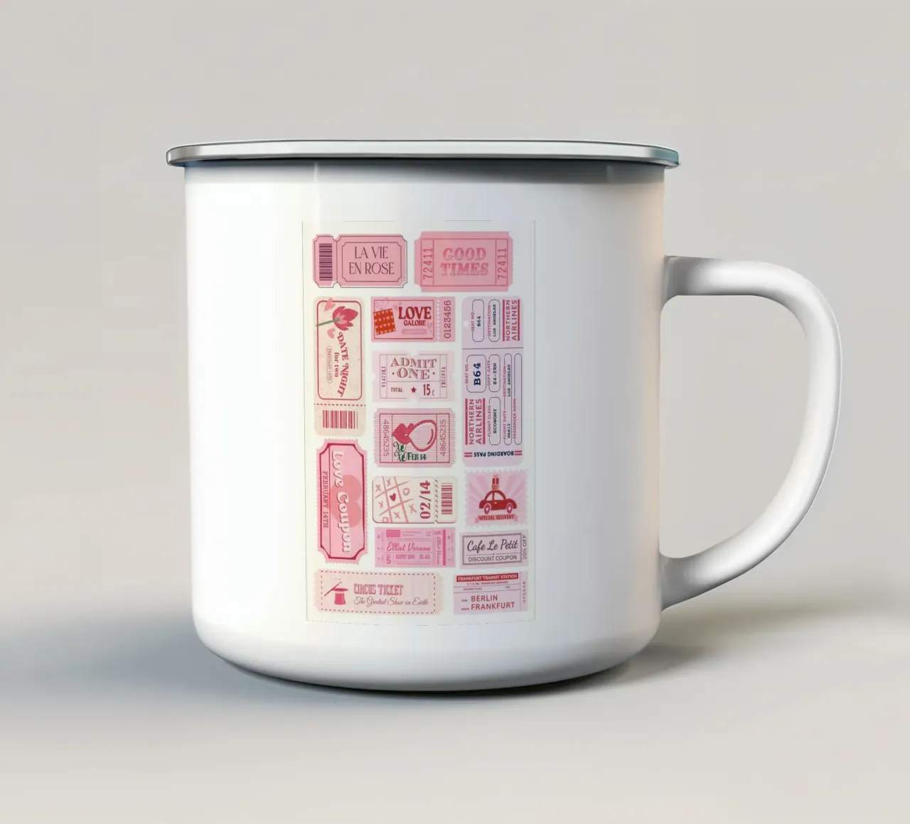 "Love Ticket" Retro Ephemera Art - Romantic & Nostalgic tazza in smalto da ClubArt