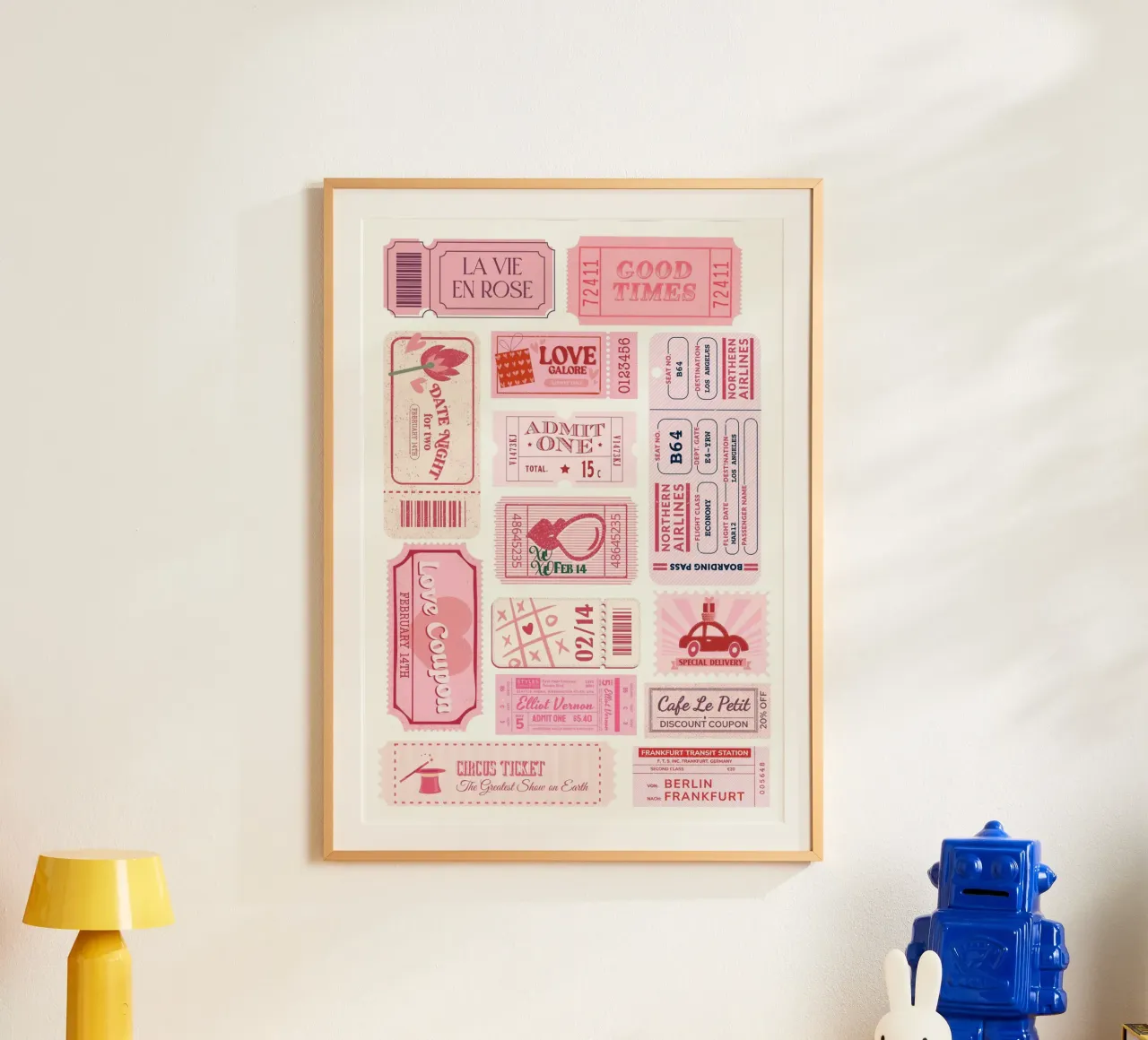 "Love Ticket" Retro Ephemera Art - Romantic & Nostalgic poster con telaio in legno da ClubArt