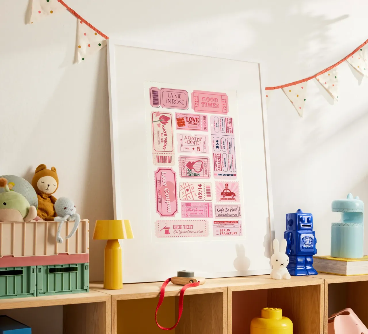 "Love Ticket" Retro Ephemera Art - Romantic & Nostalgic poster con telaio in legno da ClubArt