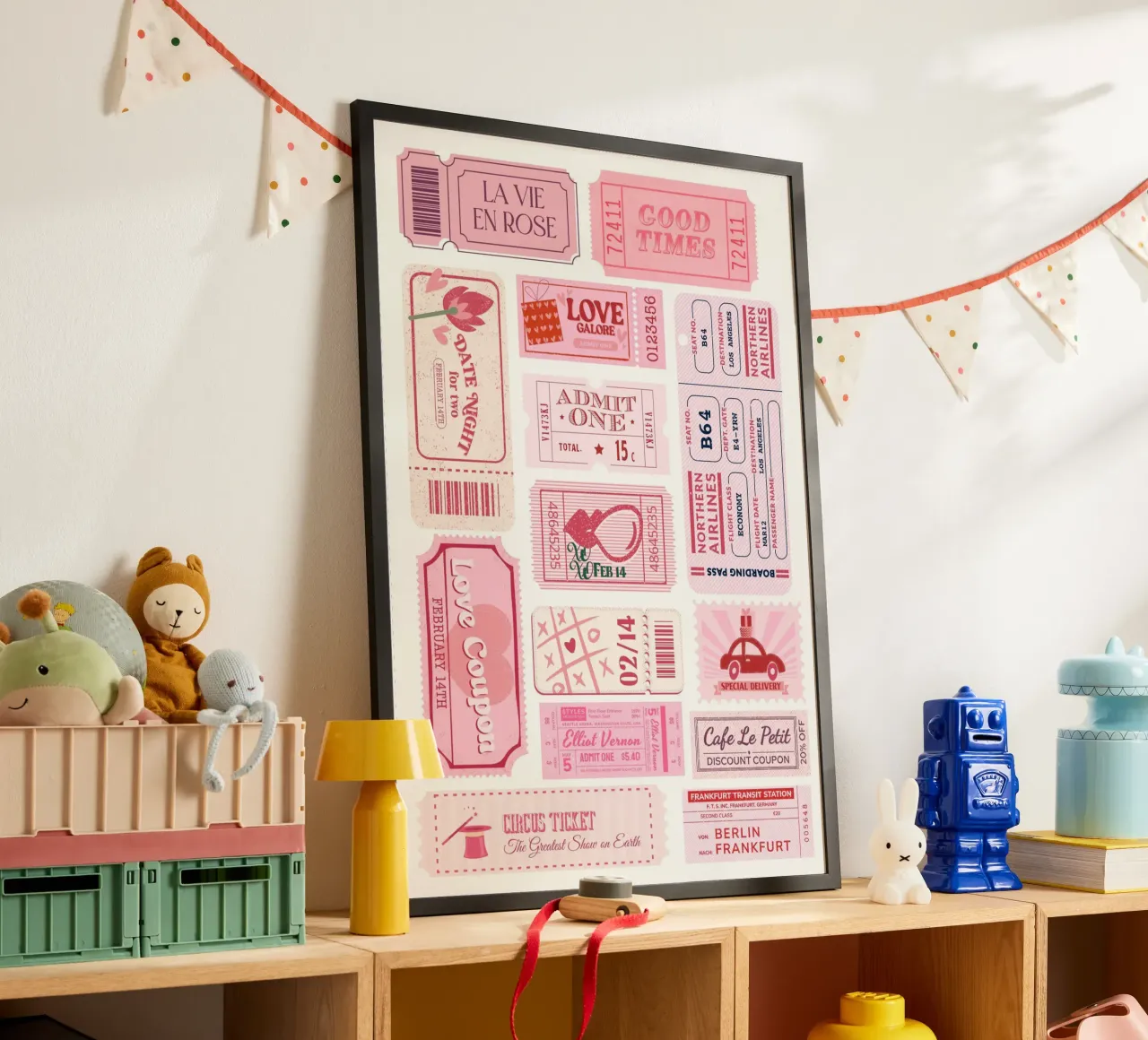 "Love Ticket" Retro Ephemera Art - Romantic & Nostalgic poster con telaio in legno da ClubArt