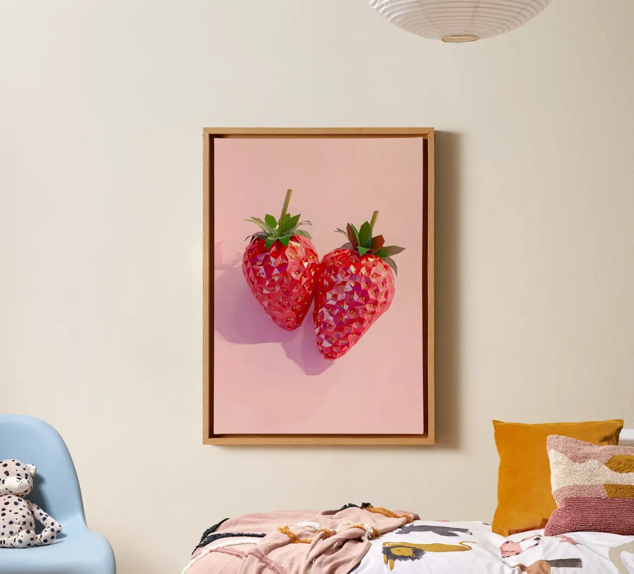 "Geometrische aardbei" Pop Art Print - Zoet & Modern canvas met Baklijst van ClubArt