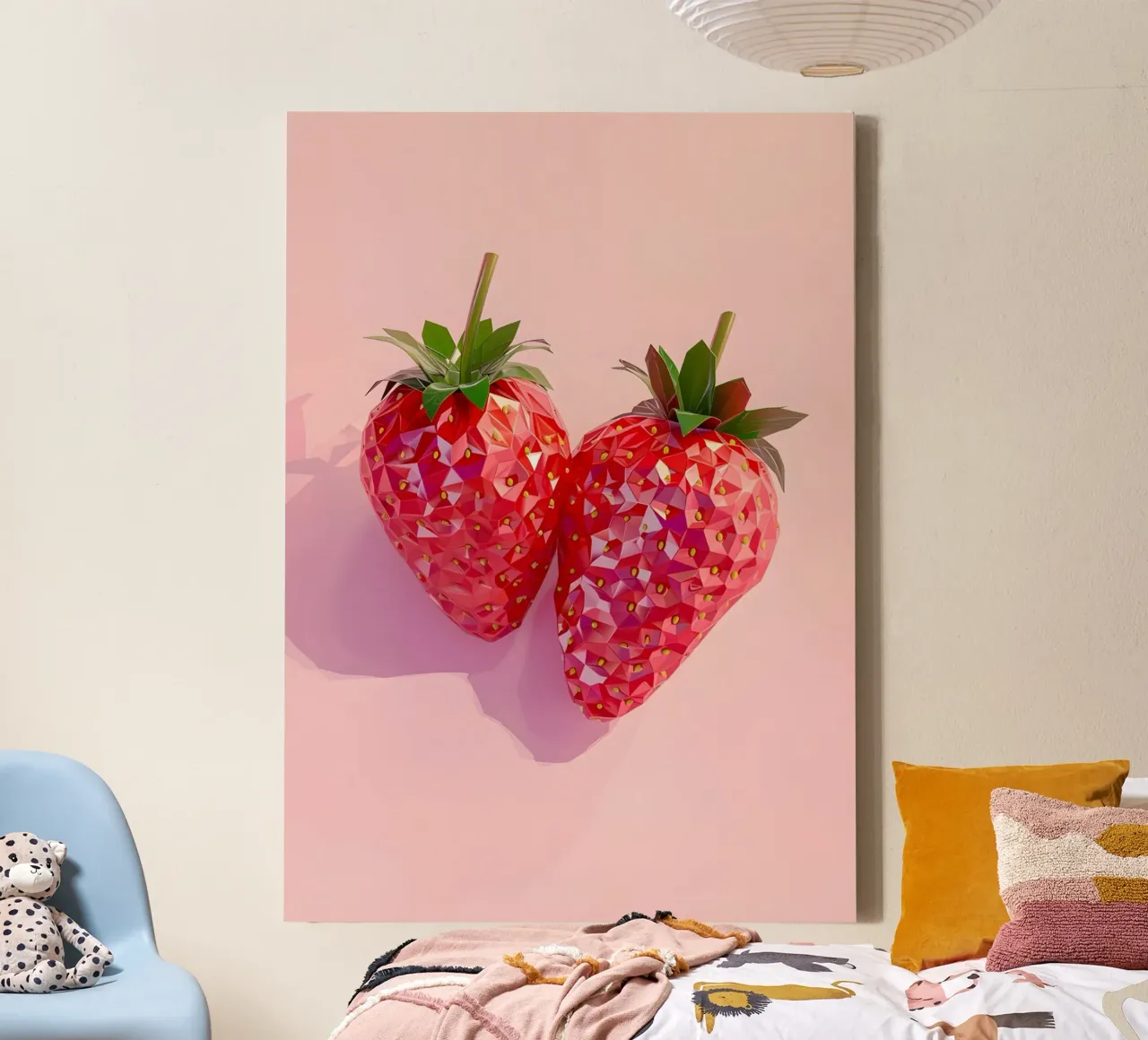 "Geometrische aardbei" Pop Art Print - Zoet & Modern canvas met Baklijst van ClubArt
