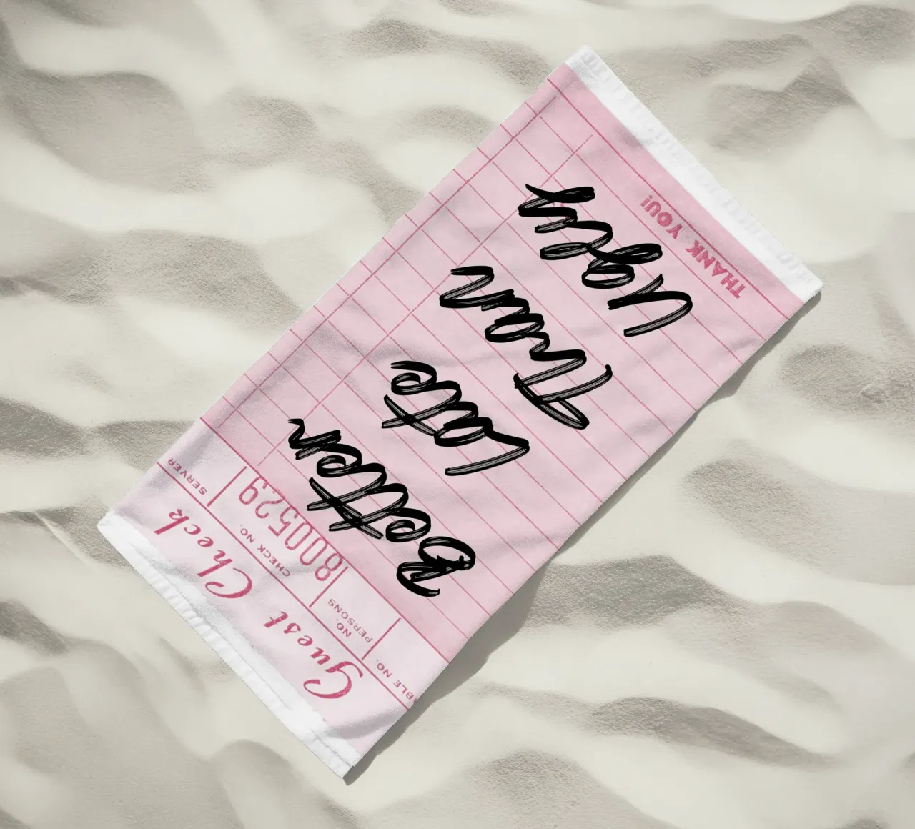 "Better Late Than Ugly" Retro Guest Check Art - Humorous Chi beach towel by ClubArt