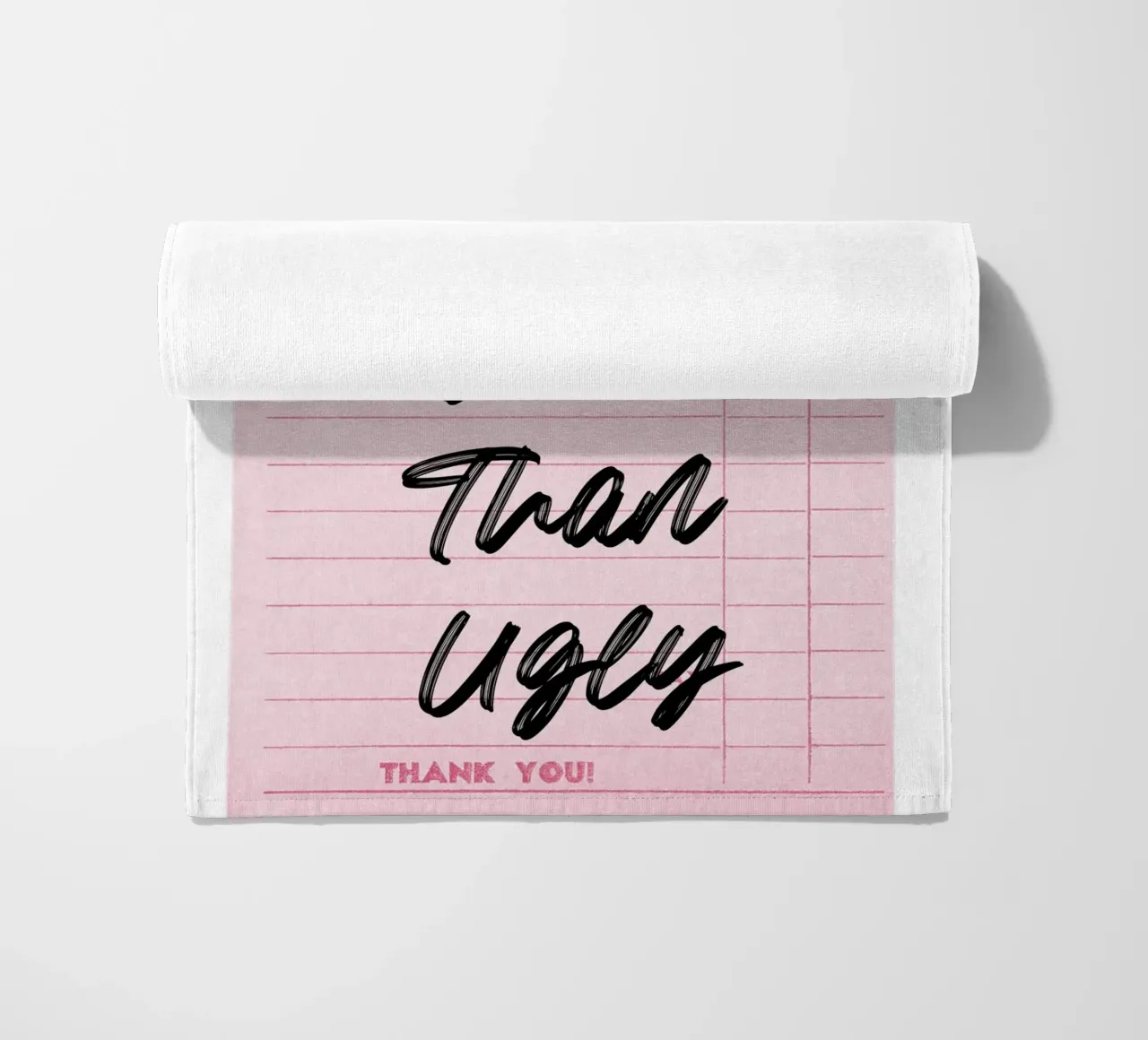 "Better Late Than Ugly" Retro Guest Check Art - Humorous Chi beach towel by ClubArt