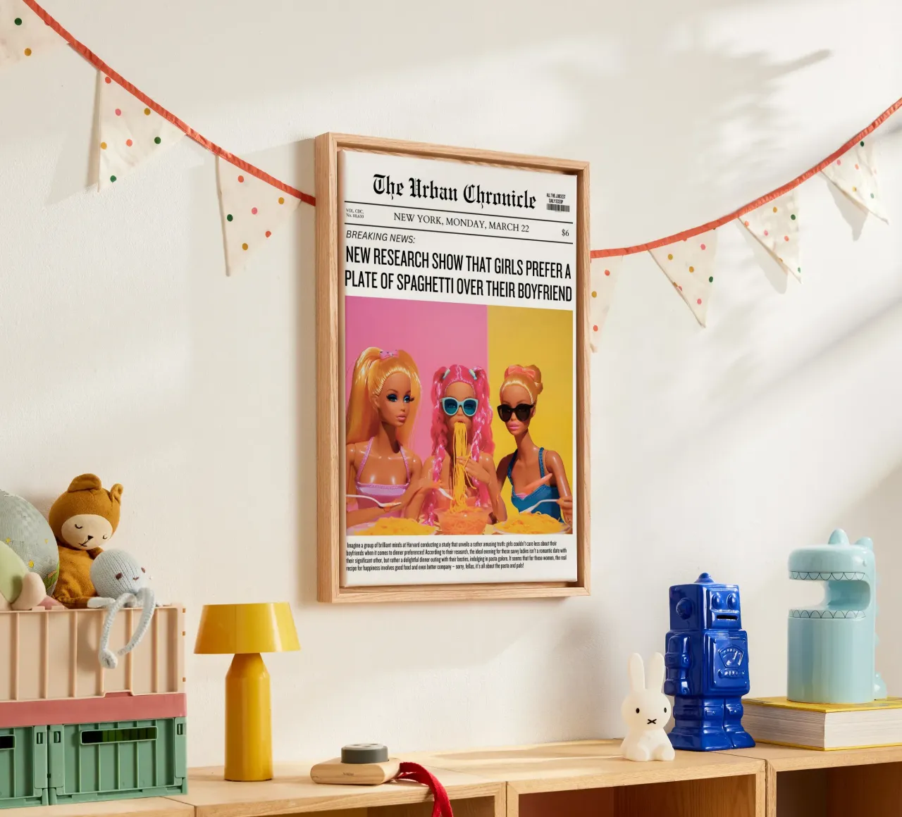 "Spaghetti Over Boyfriend" Satirical Pop Art - Barbie Fun tela con Cornice a cassetta da ClubArt