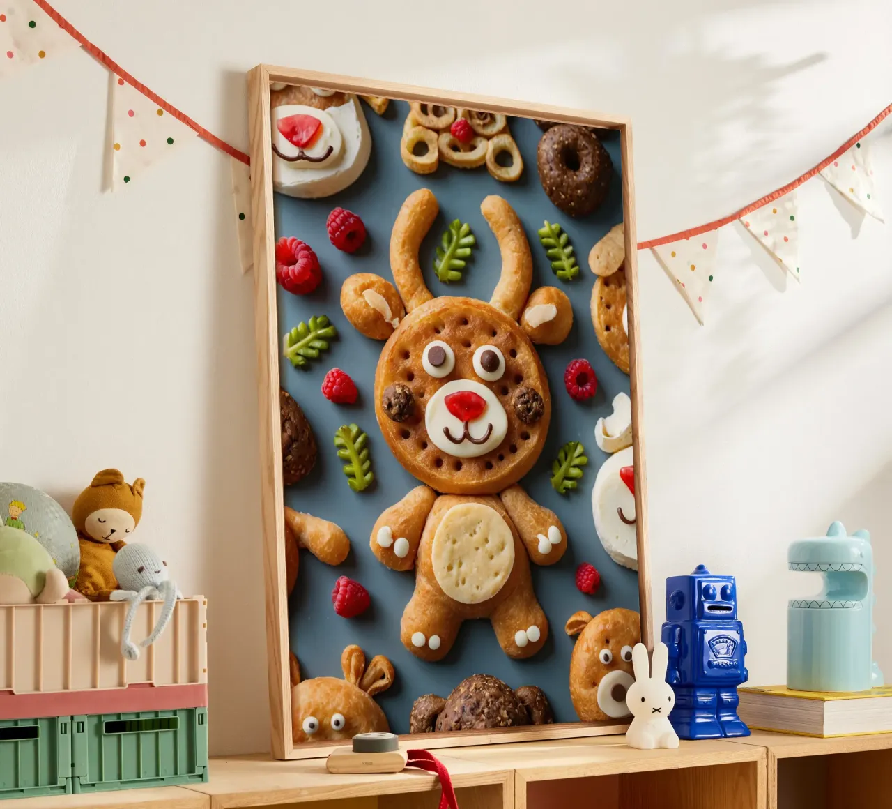 Festive assortment of holiday cookies shaped like moose canvas with Floater frame by DesignDoodle