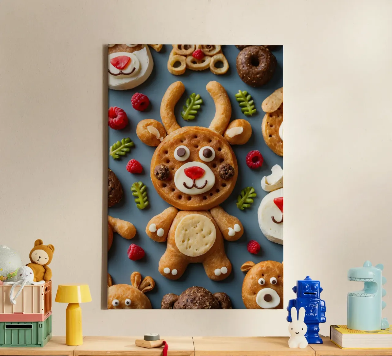 Festive assortment of holiday cookies shaped like moose canvas with Floater frame by DesignDoodle
