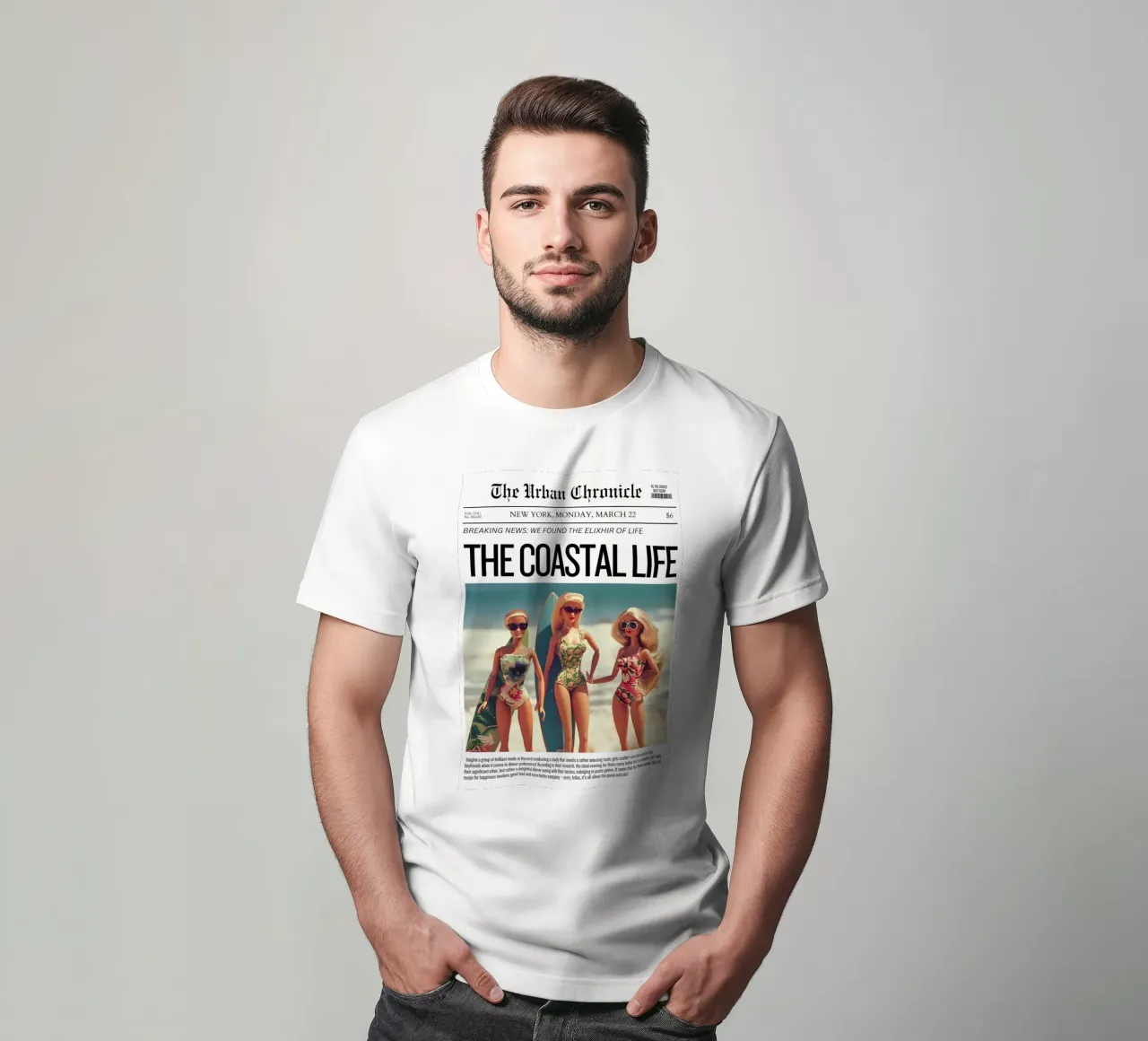 Arte satirica "Coastal Life Elixir" - Beach Barbie Vibes t-shirt da ClubArt
