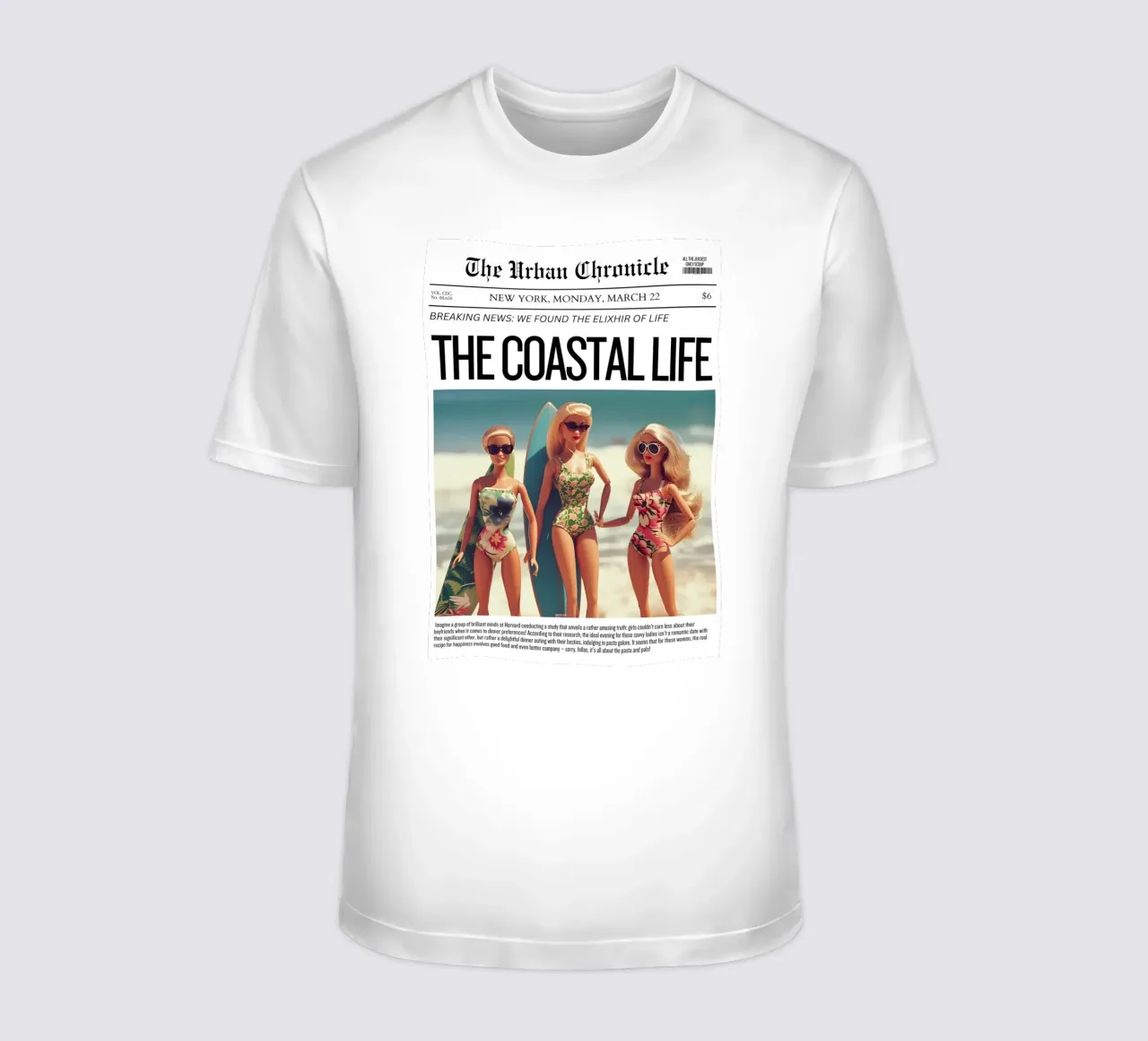 Arte satirica "Coastal Life Elixir" - Beach Barbie Vibes t-shirt da ClubArt