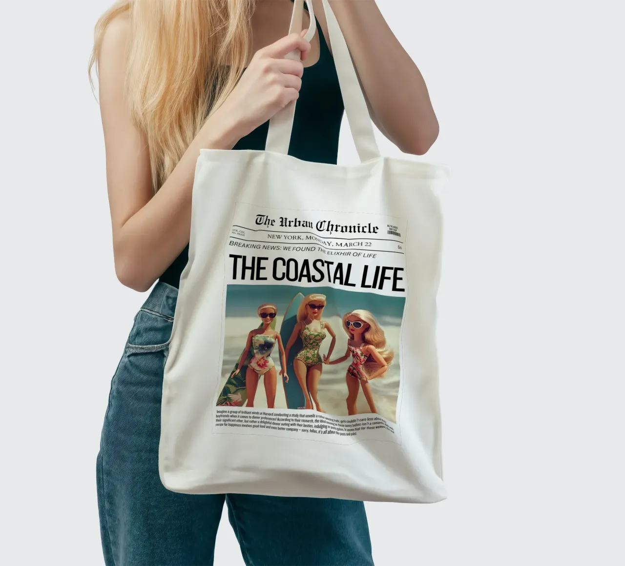 "Coastal Life Elixir" Satirical Art - Beach Barbie Vibes tote bag by ClubArt