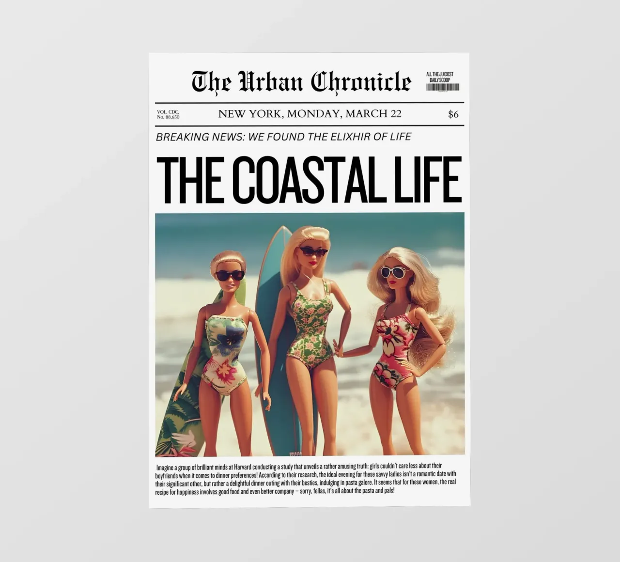Arte satirica "Coastal Life Elixir" - Beach Barbie Vibes telo in pvc da ClubArt