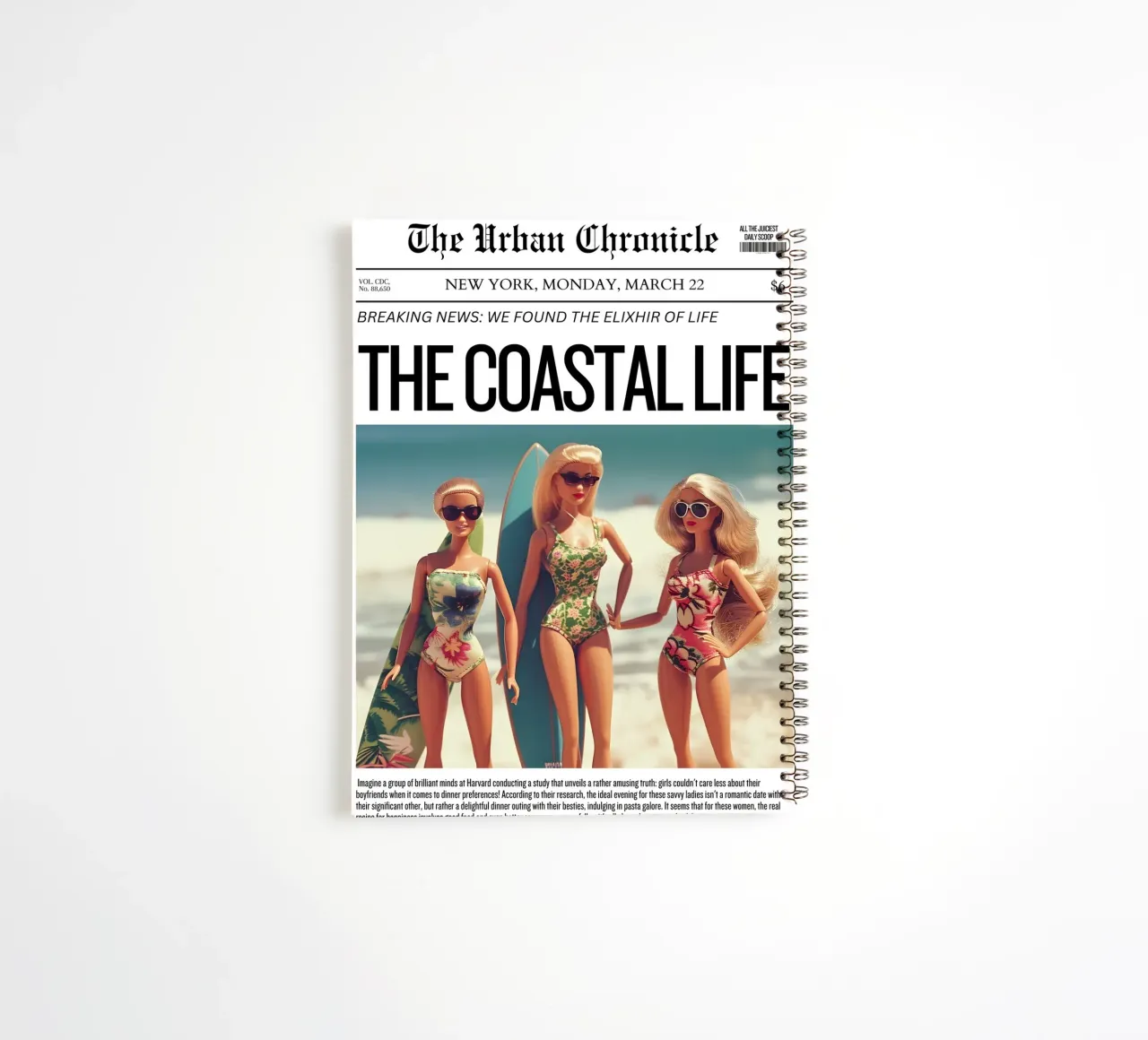 "Coastal Life Elixir" Satirical Art - Beach Barbie Vibes spiral notebook by ClubArt