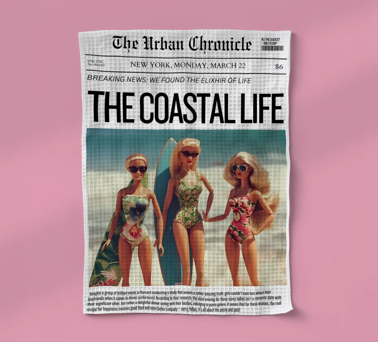 Art satirique "Coastal Life Elixir" - Beach Barbie Vibes torchon de ClubArt