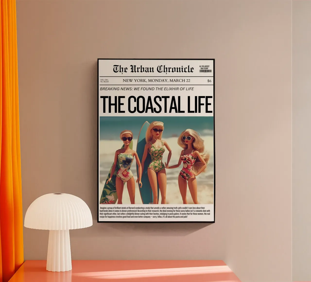 Arte satírico "Coastal Life Elixir" - Beach Barbie Vibes metacrilato de ClubArt