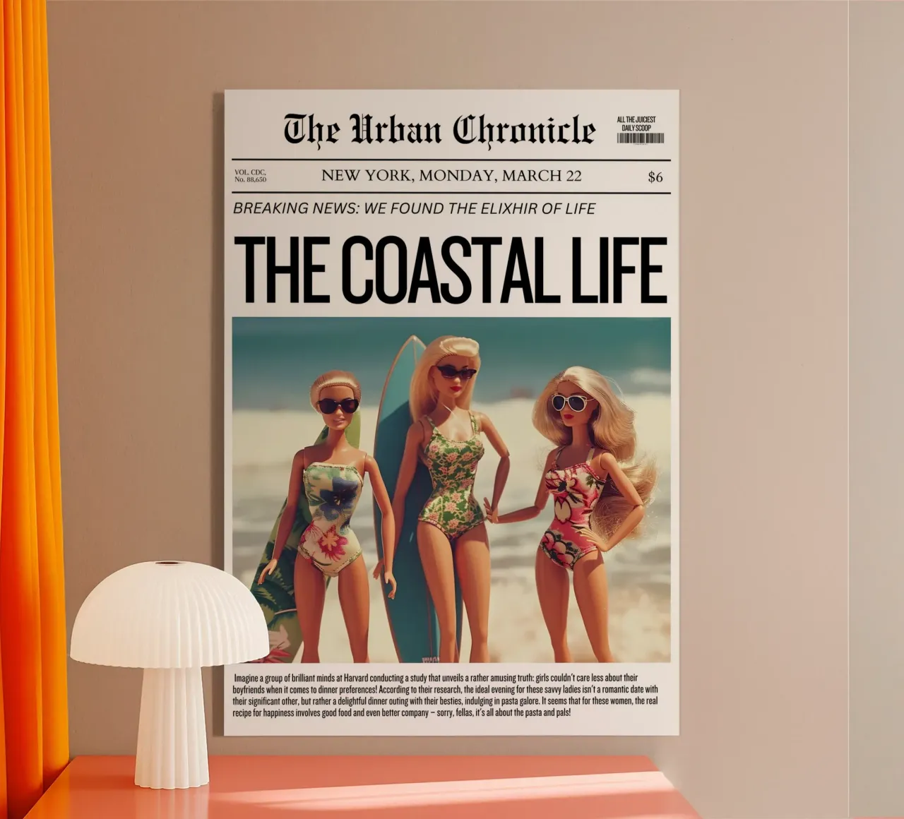 Arte satírico "Coastal Life Elixir" - Beach Barbie Vibes metacrilato de ClubArt