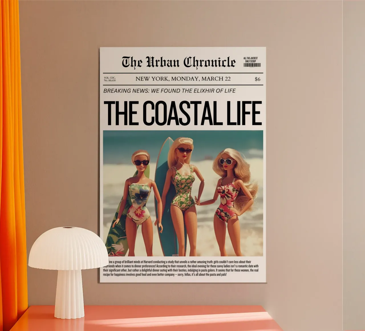 Art satirique "Coastal Life Elixir" - Beach Barbie Vibes poster avec cadre en plastique de ClubArt