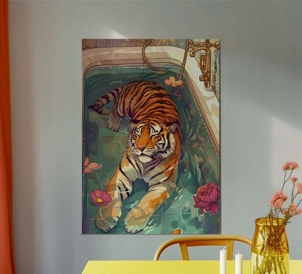 "Tiger's Bath" Serene Jungle Art - Whimsical & Lush hahnemühle by ClubArt