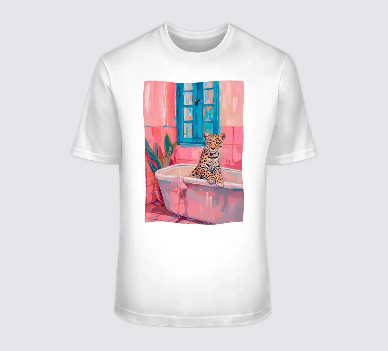 "Leopard in der Badewanne" Pop-Surrealismus-Kunst - verspielt & frech T-Shirt von ClubArt
