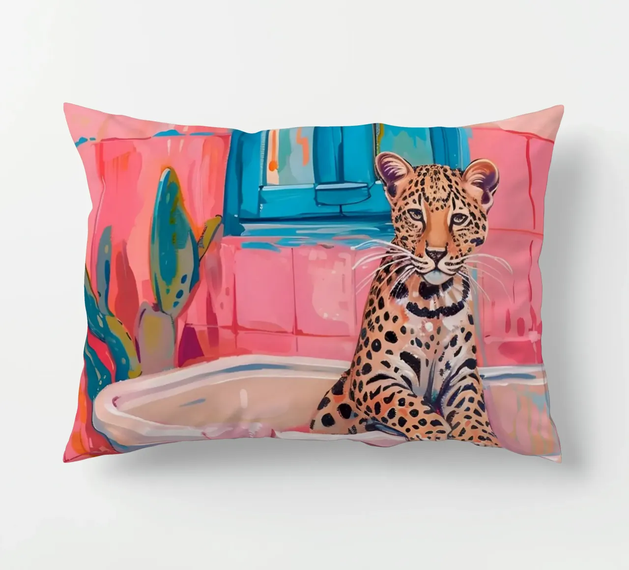 "Leopard in the Bath" Pop Surrealism Art - Playful & Bold decorative cushion by ClubArt