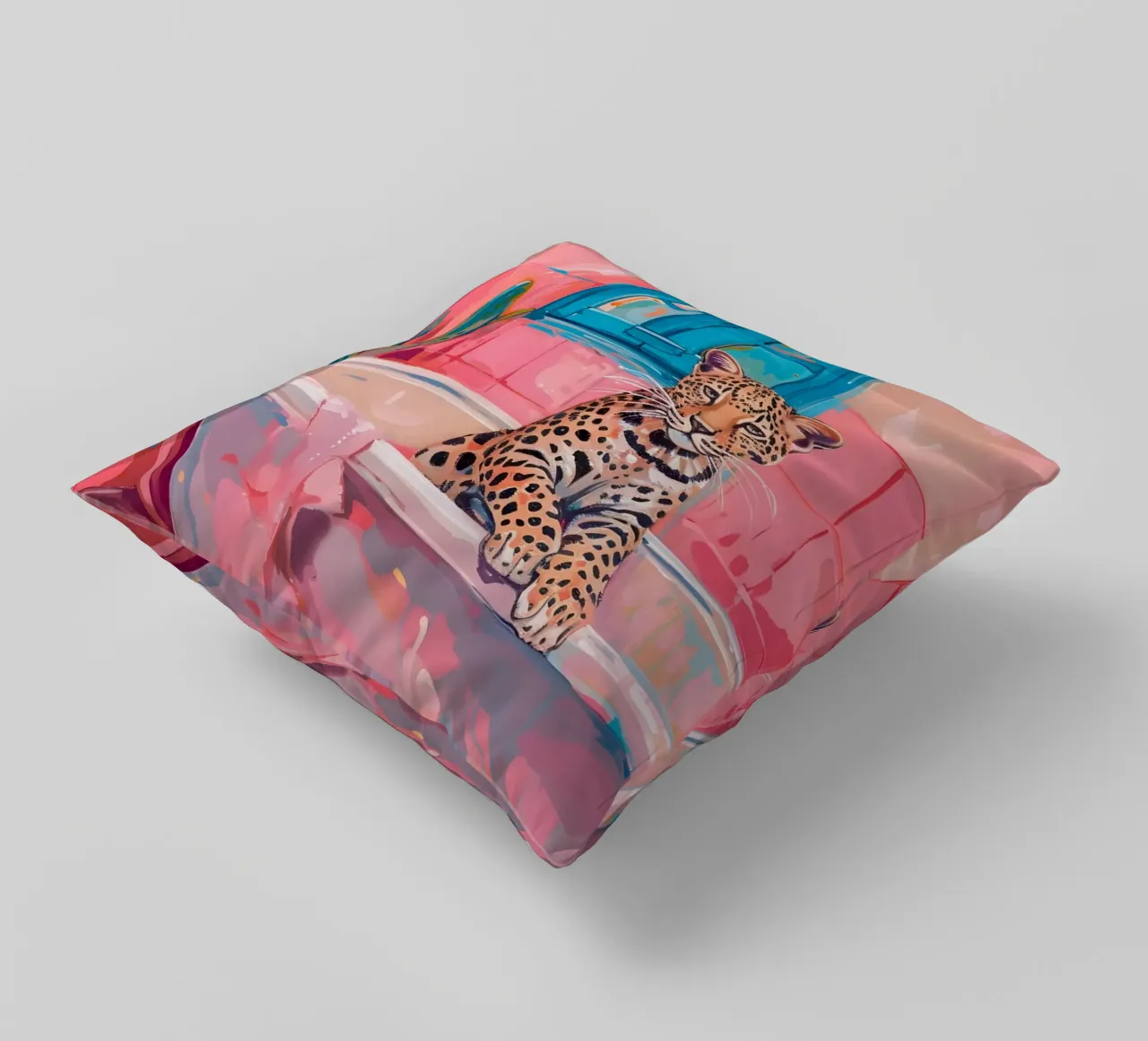 "Leopard in the Bath" Pop Surrealism Art - Playful & Bold decorative cushion by ClubArt