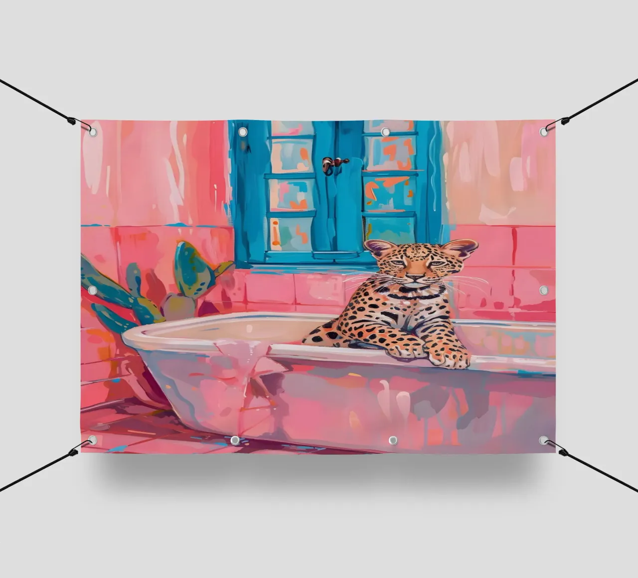 "Leopard in der Badewanne" Pop-Surrealismus-Kunst - verspielt & frech PVC Plane von ClubArt