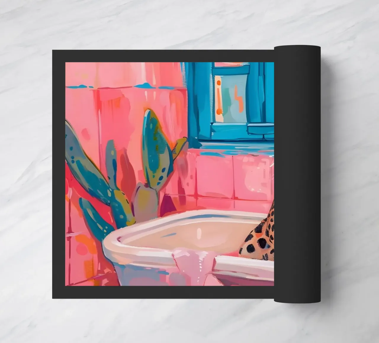 "Leopard in der Badewanne" Pop-Surrealismus-Kunst - verspielt & frech Fußmatte von ClubArt
