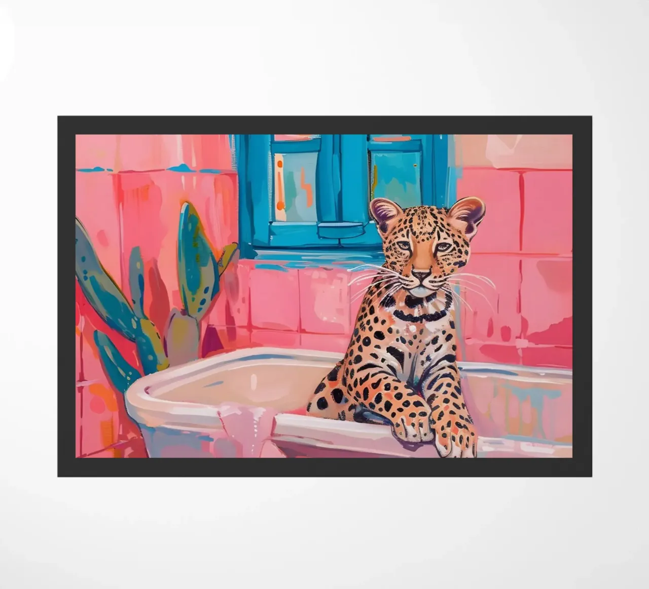 "Leopard in der Badewanne" Pop-Surrealismus-Kunst - verspielt & frech Fußmatte von ClubArt