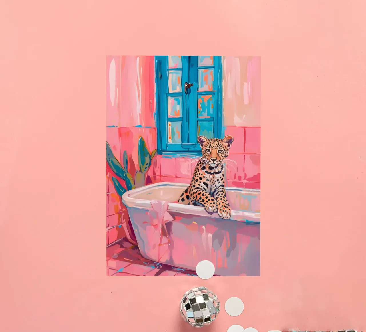 "Leopard dans le bain" Pop Surrealism Art - Ludique et audacieux autocollant de ClubArt
