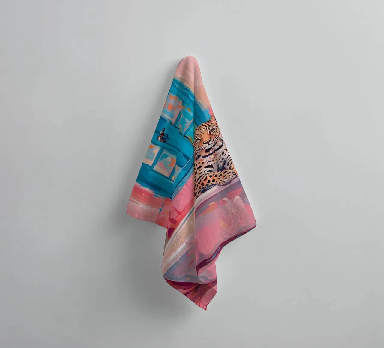 "Leopard in the Bath" Pop Surrealism Art - Playful & Bold towel by ClubArt