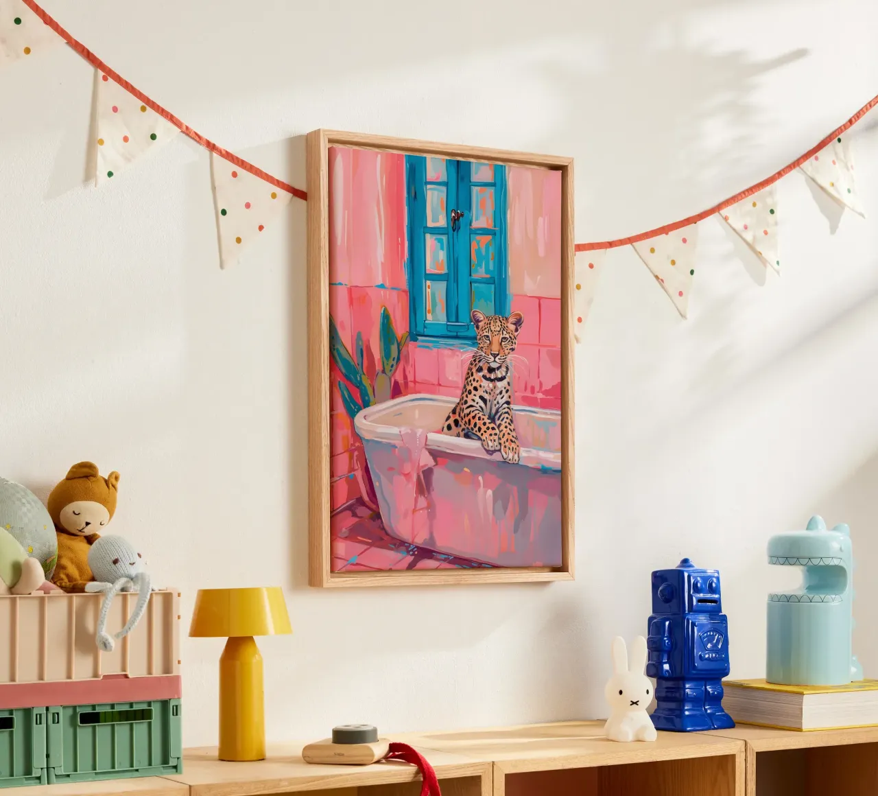 "Luipaard in bad" Pop Surrealisme Kunst - Speels & Gedurfd canvas van ClubArt