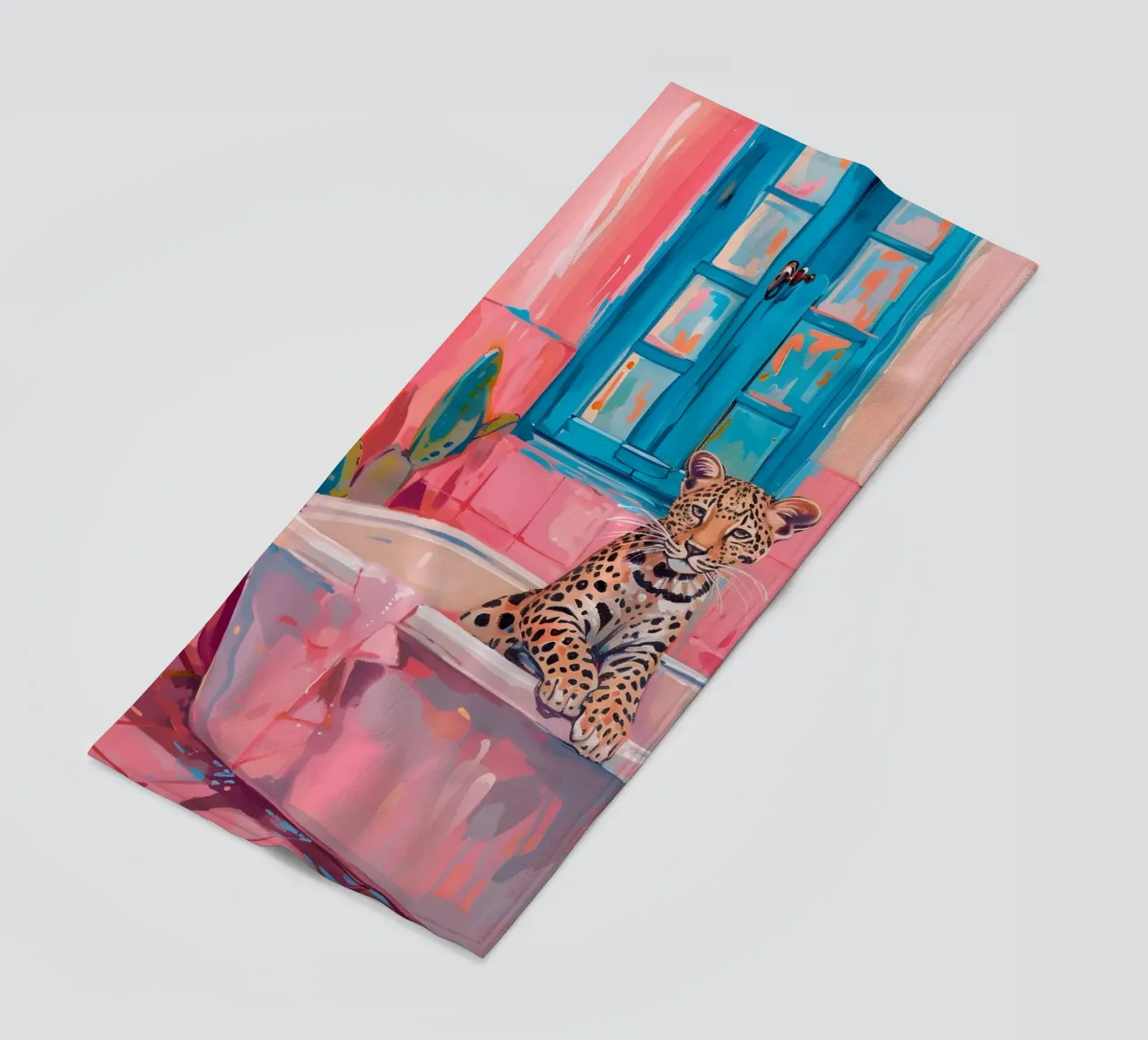 "Leopard in the Bath" Pop Surrealism Art - Playful & Bold beach towel by ClubArt