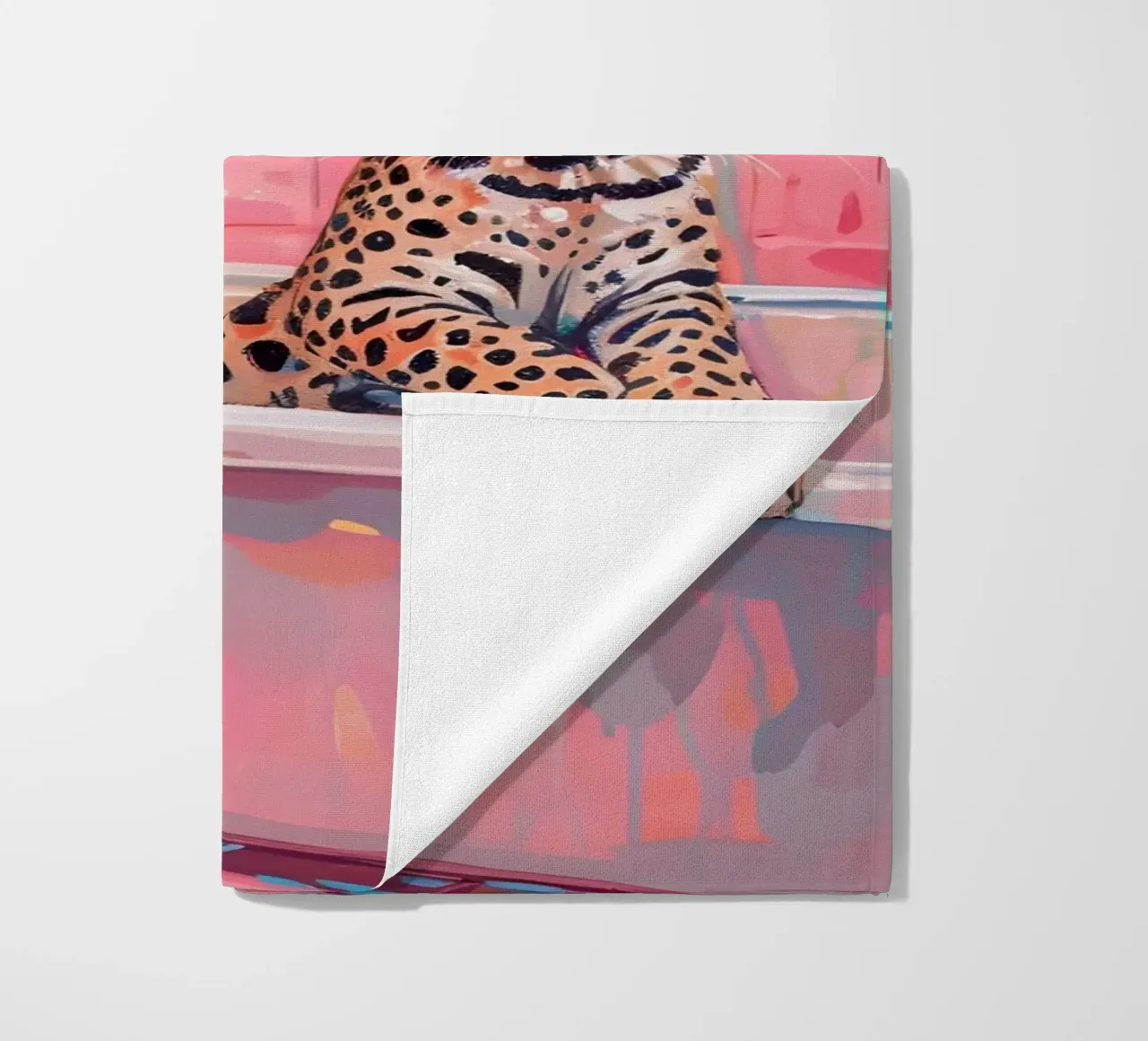 "Leopard in the Bath" Pop Surrealism Art - Playful & Bold beach towel by ClubArt