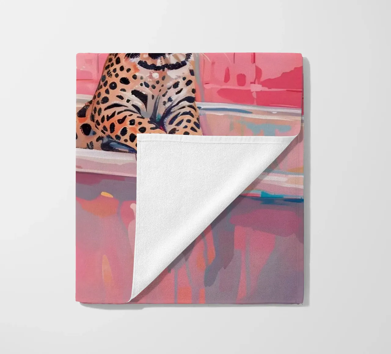 "Leopard in the Bath" Pop Surrealism Art - Playful & Bold beach towel by ClubArt