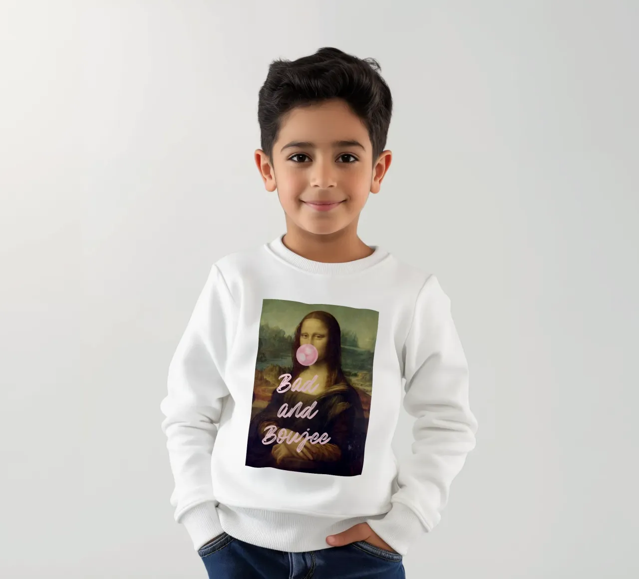 "Bad and Boujee Mona Lisa" Pop Art - Icónico y de moda sudadera para niño de ClubArt