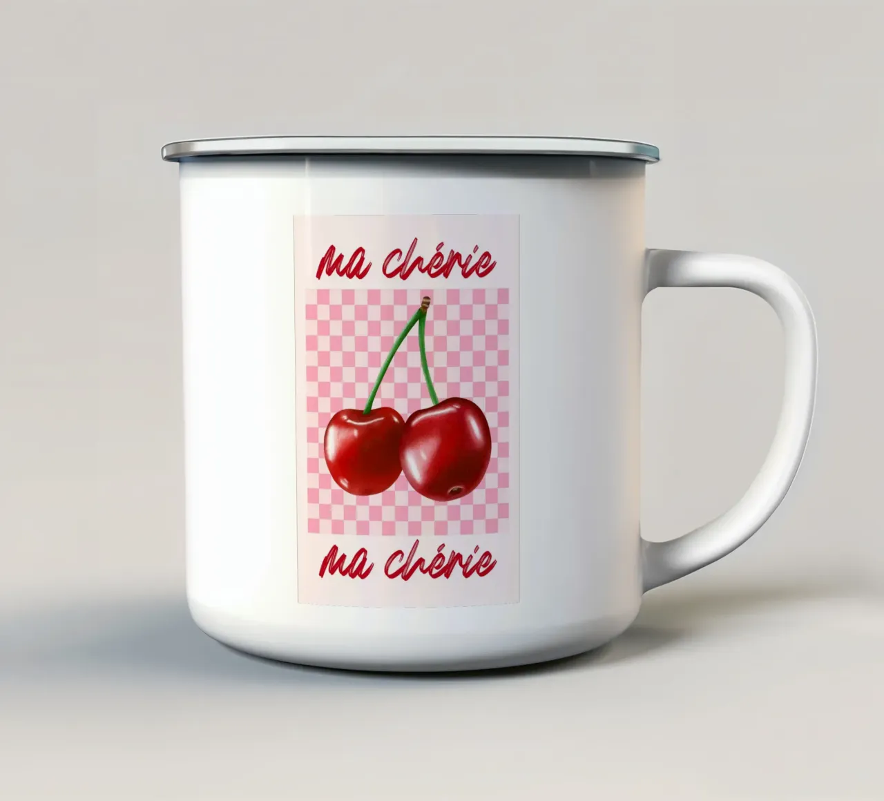 "Ma Chérie" Kersen Kunstdruk - Retro & Zoet emaille mok van ClubArt