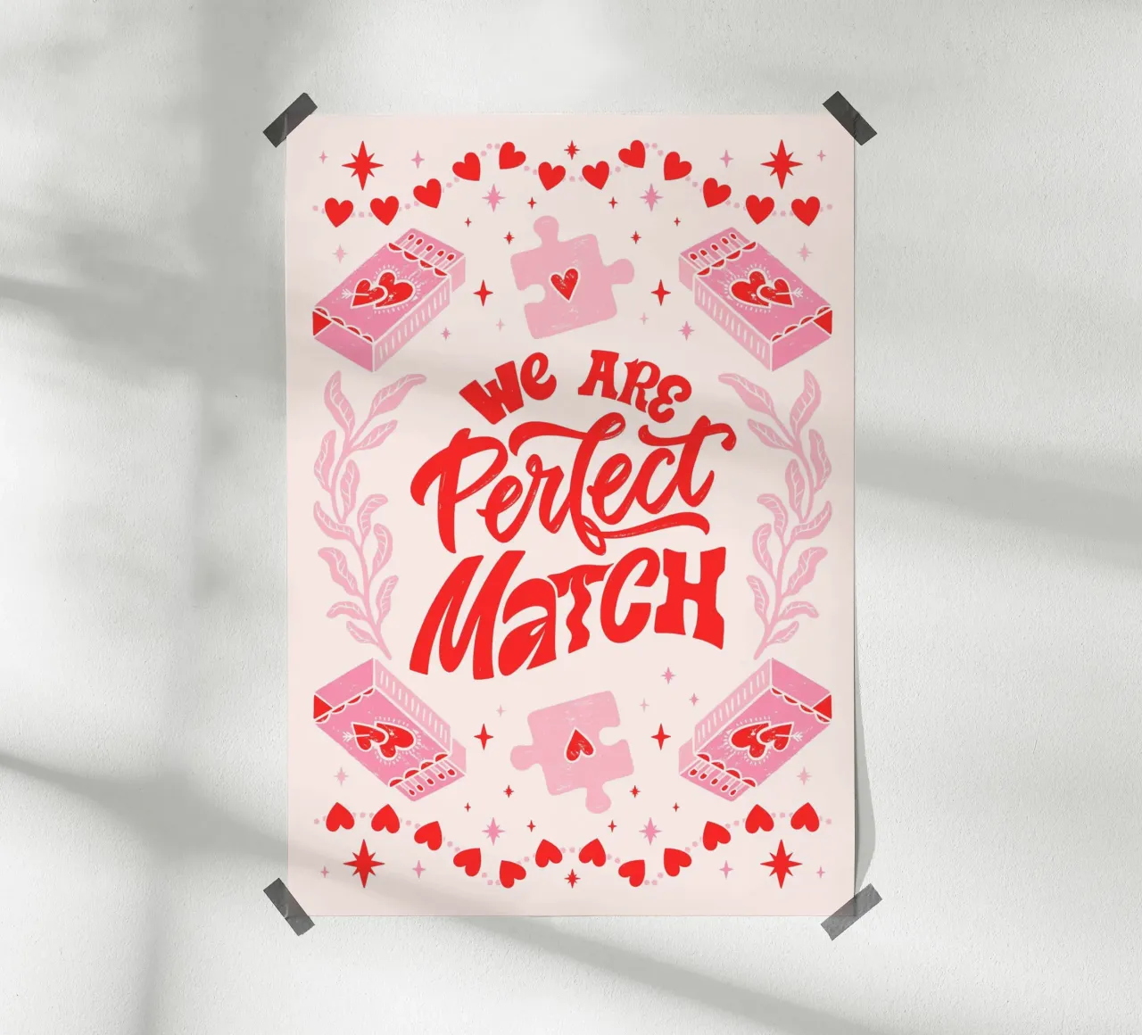 Stampa d'arte d'amore "Perfect Match" - San Valentino & Playful poster con telaio in alluminio da ClubArt