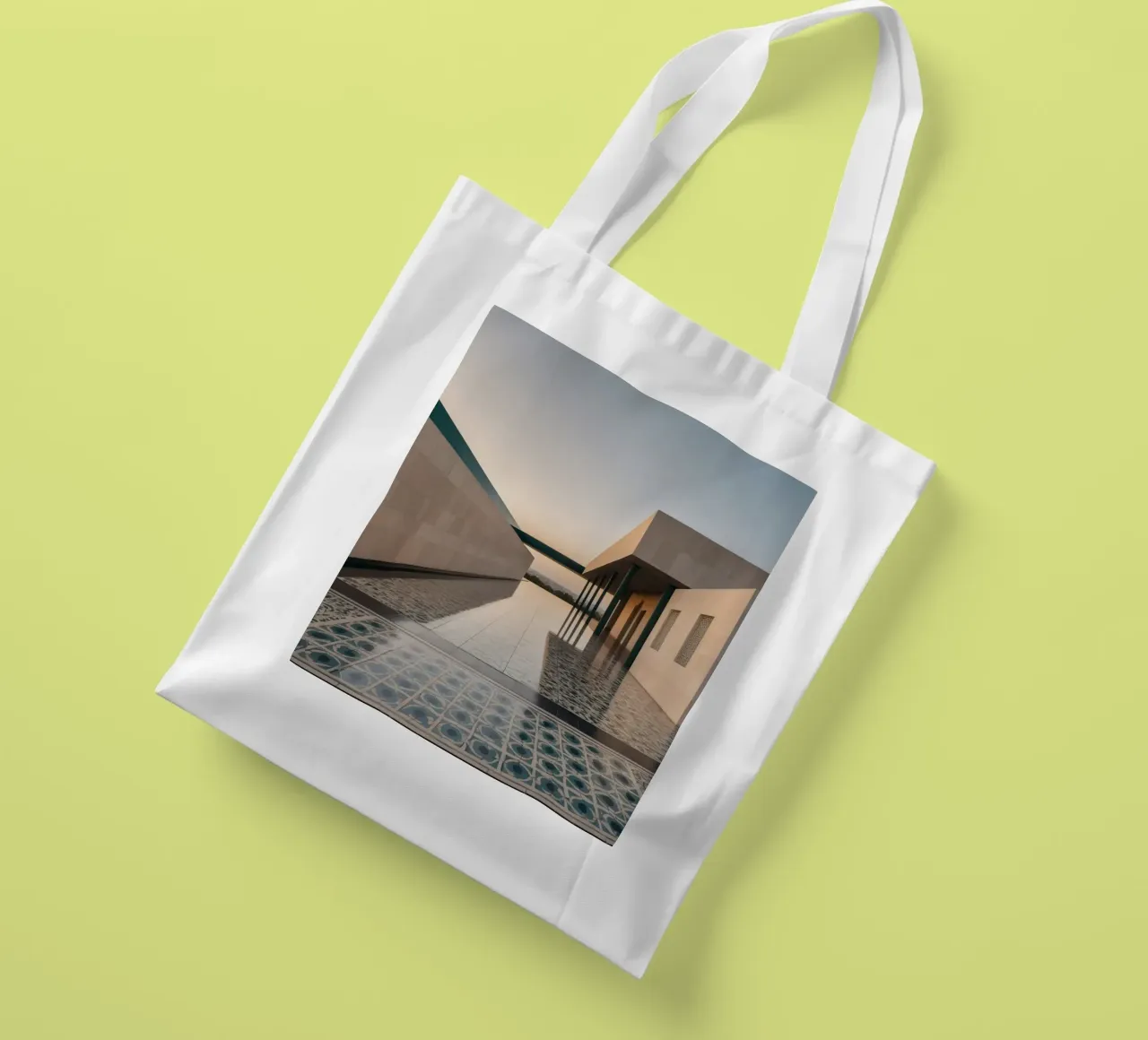 Modern architectural design showcases intricate tile pattern tote bag by DesignDoodle