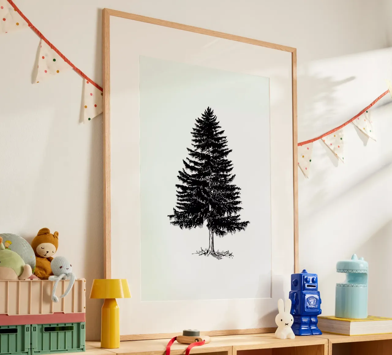 Vintage Holidays Tree poster con telaio in legno da Monika Strigel