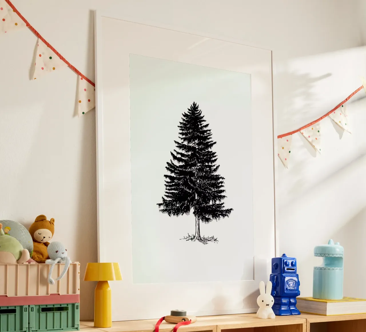 Vintage Holidays Tree poster con telaio in legno da Monika Strigel