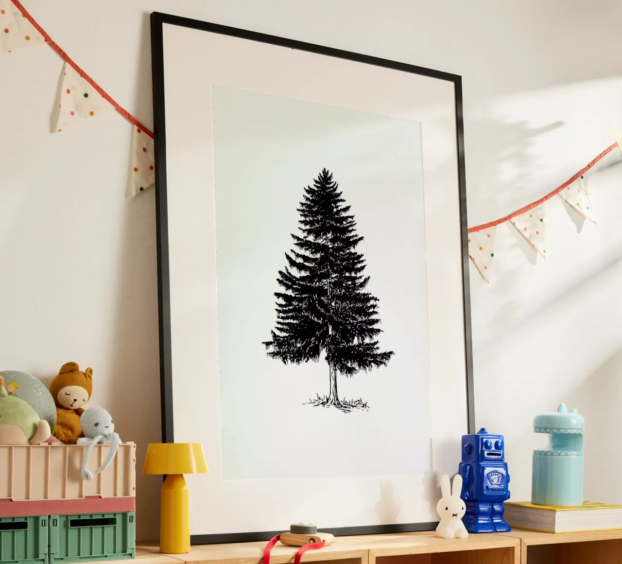 Vintage Holidays Tree poster con telaio in legno da Monika Strigel