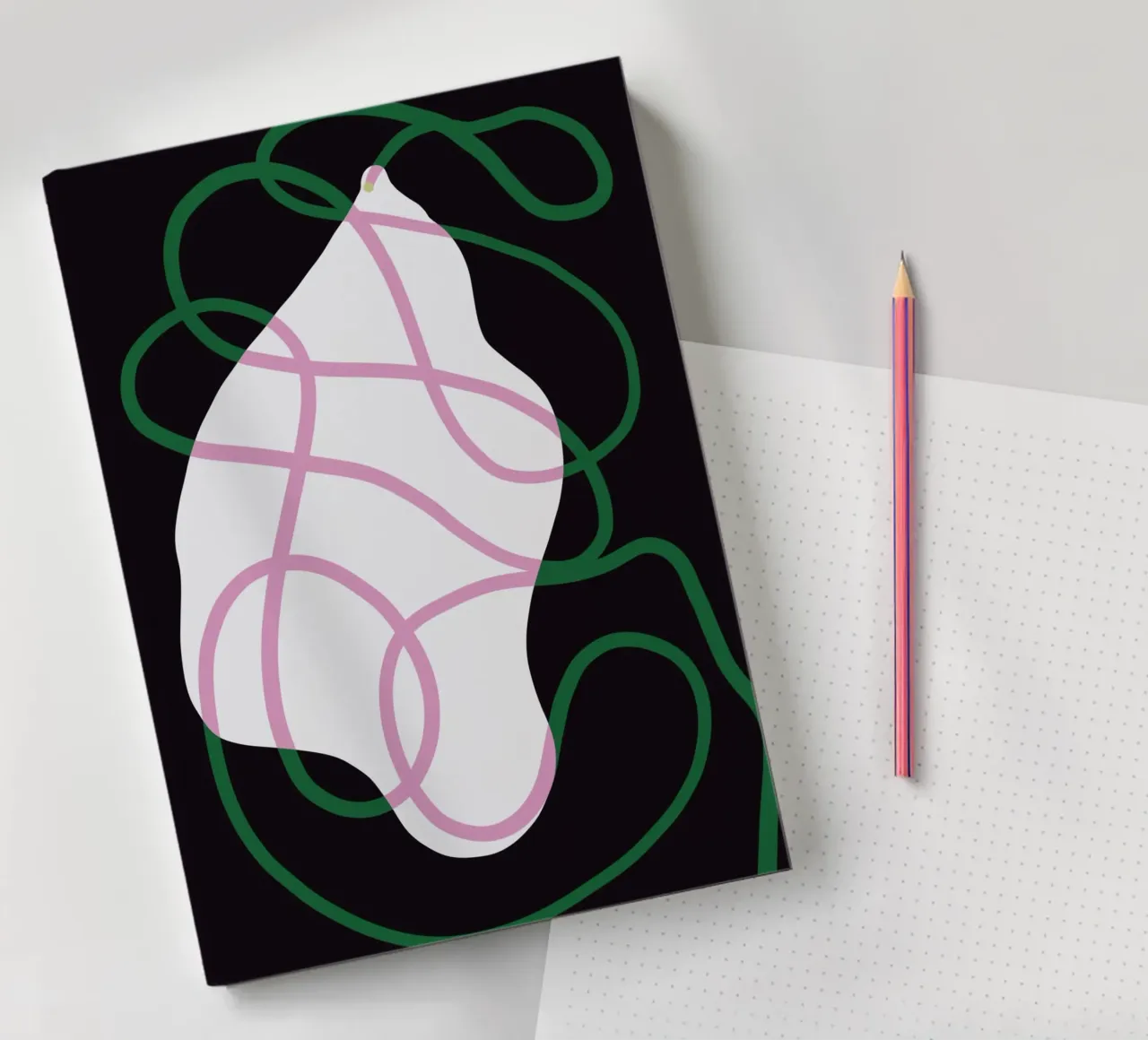 White fabric and green strings notebook by Little Dean