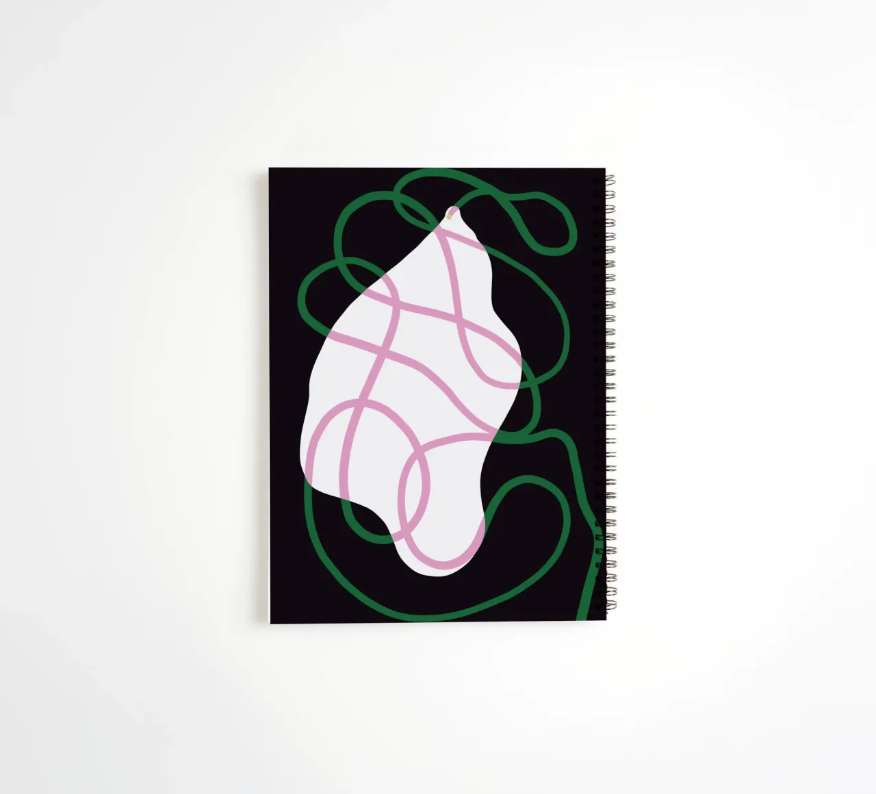 White fabric and green strings spiral notebook by Little Dean