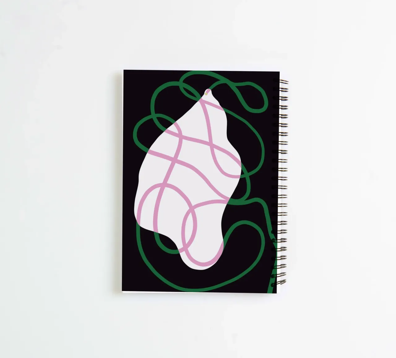 White fabric and green strings spiral notebook by Little Dean