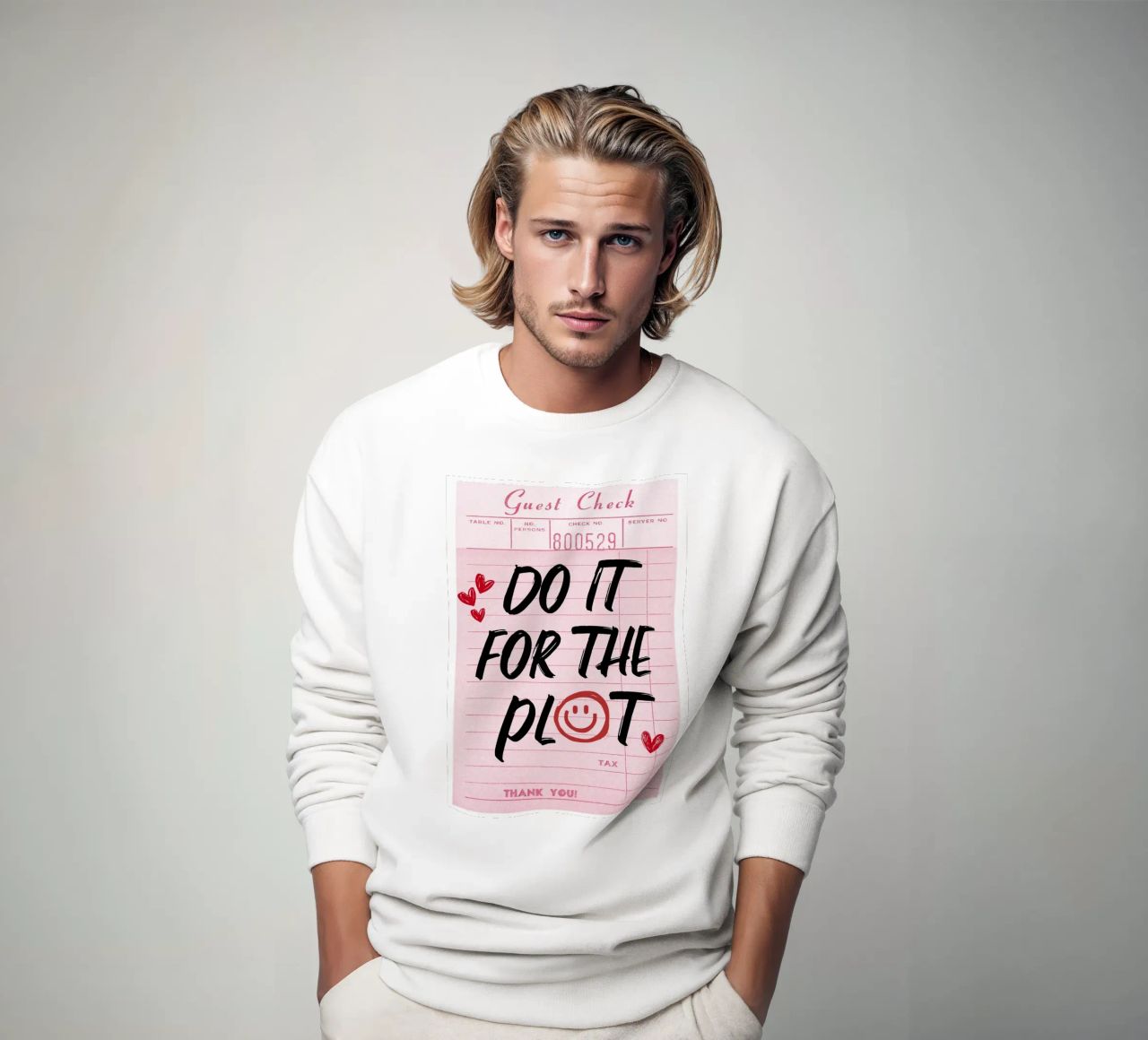"Do It For The Plot" Retro Guest Check Art - Witty & Bold sweatshirt by ClubArt