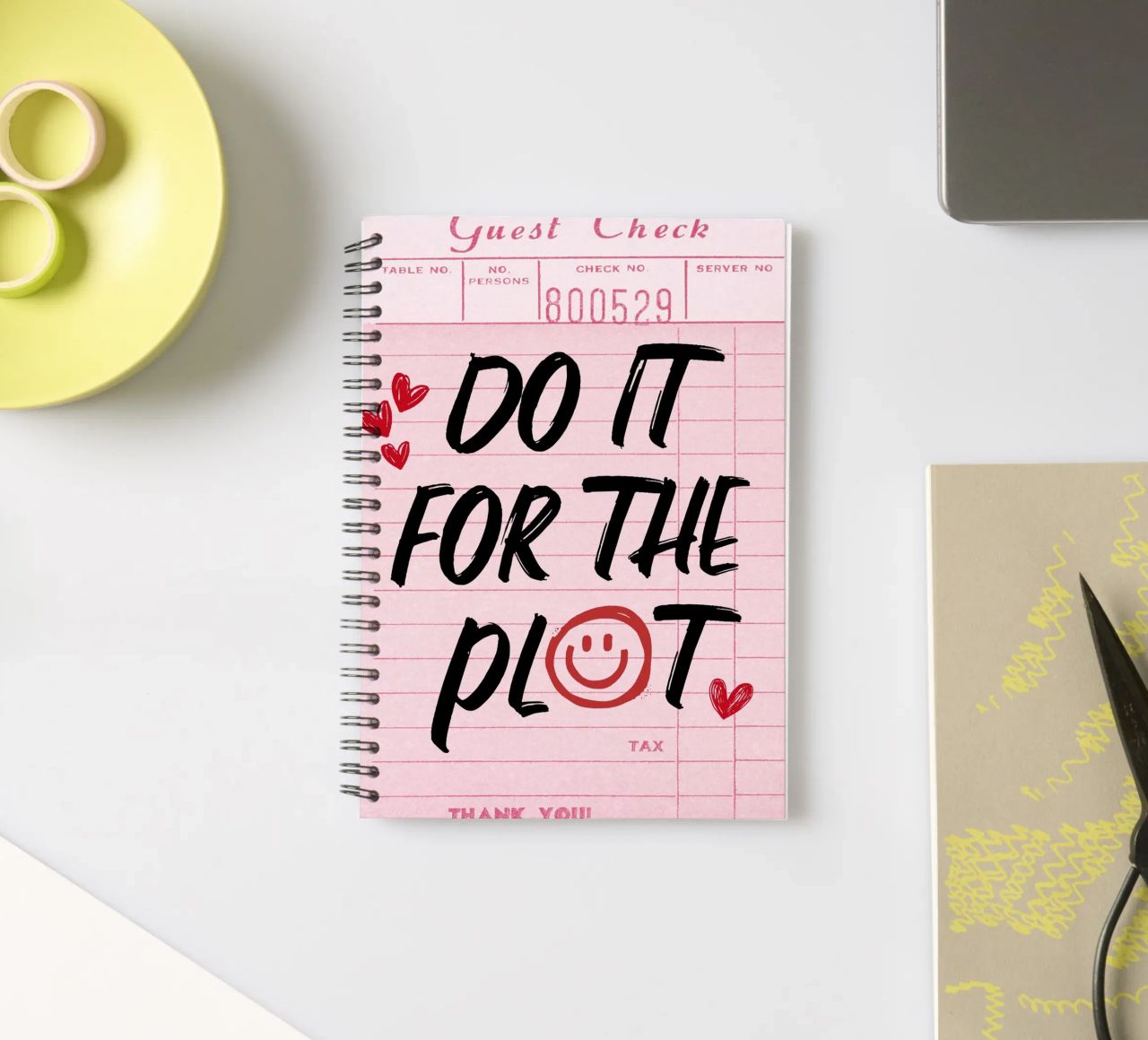 "Do It For The Plot" Retro Guest Check Art - Witty & Bold spiral notebook by ClubArt