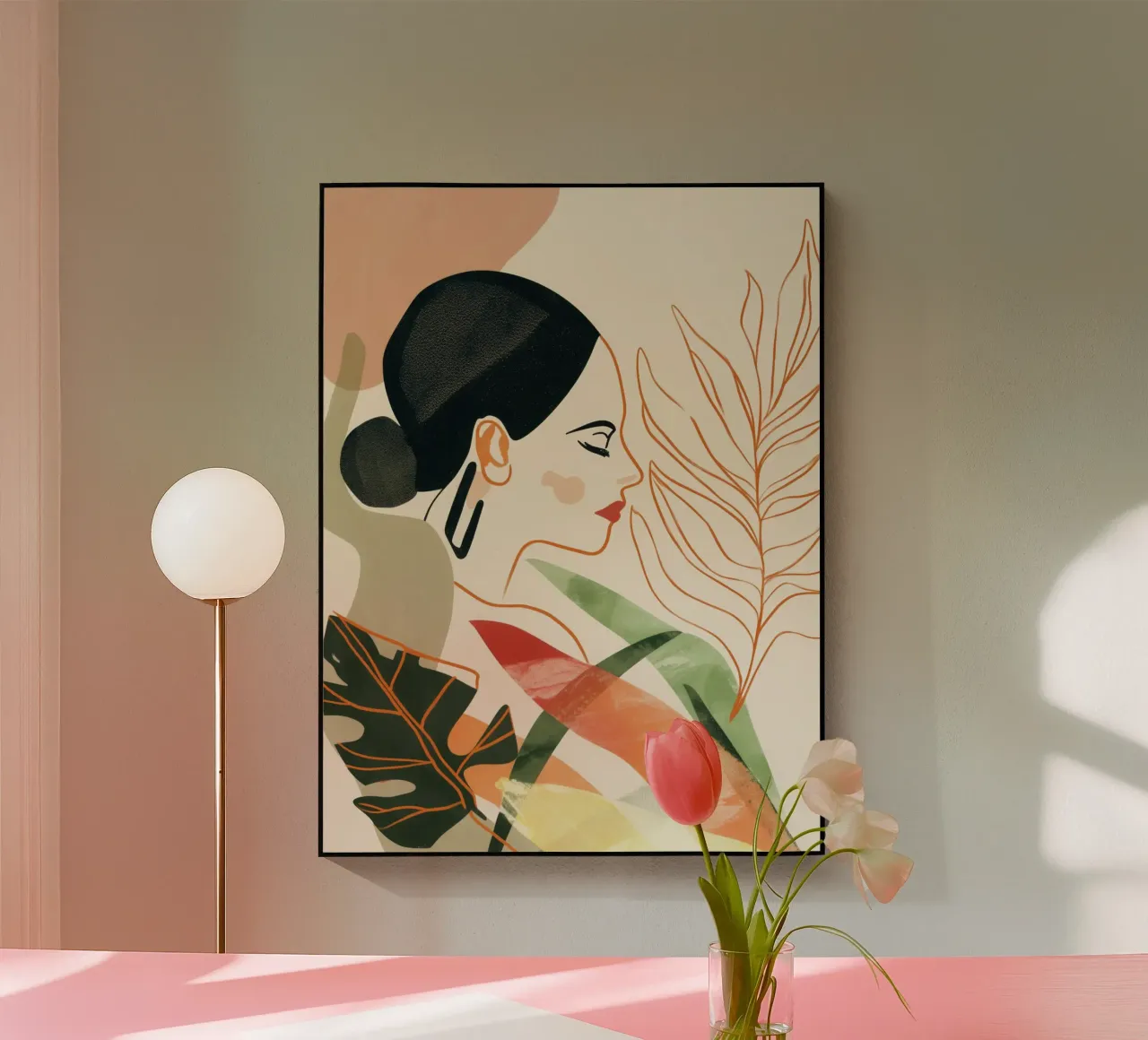 Gevoelig portret van een vrouw | Botanisch ontwerp acryl van Autofocus